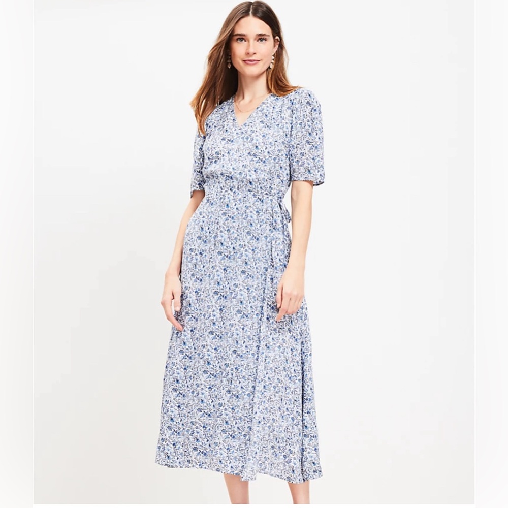 Loft size 8 Petite Jungle Jacquard Wrap Midi Dress